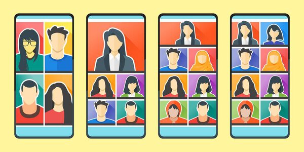 Remote Learning Online College Class. Stay Study or Work from Home WFH. Mobile Virtual Meetings via Smartphone University School Course. Teleconference Web Video Conference. 4, 5, 7 & 8 Vertical Panel