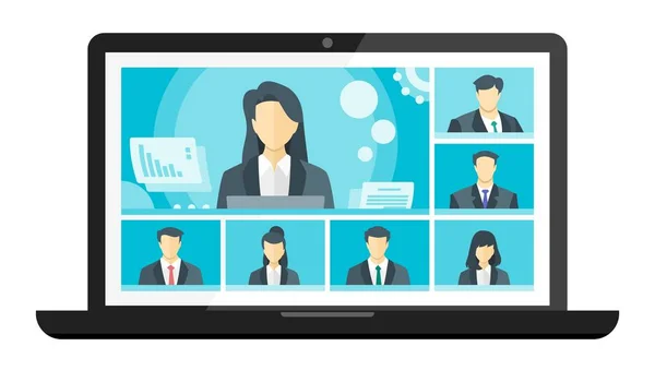 Panels Online Virtual Remote Meetings Video Web Conference Τηλεδιάσκεψη Γυναίκα — Διανυσματικό Αρχείο