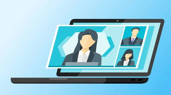 Panels Online Virtual Remote Meetings Video Web Conference Teleconference Vrouwelijke — Stockvector