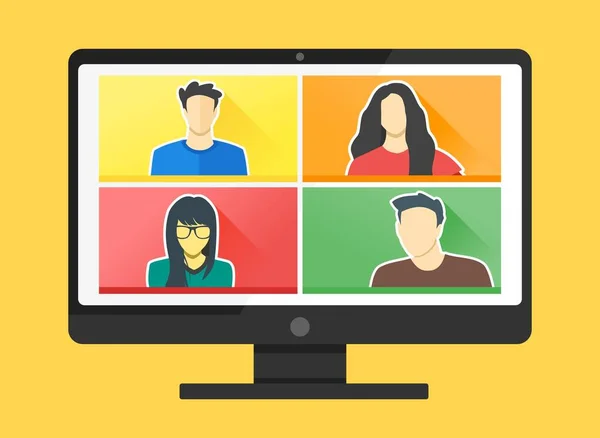 4 Panel Genç Adam & Kadın Sanal Uzaktan Görüşmeler, PC Video Web Konferansı Telekonferansı. Millennial Teenager Koleji Öğrenci Öğrenci Kalma Çalışması Ev WFH Canlı Yayını 'ndan Öğrenin