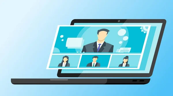 Panels Online Virtual Remote Meetings Βίντεο Web Conference Teleconference Γυναίκα — Διανυσματικό Αρχείο