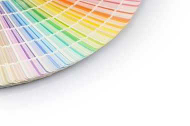 Renk örnekleri kitabı. Gökkuşağı renk kataloğu. Beyaz arka planda izole edilmiş. Tasarım için renk rehberi