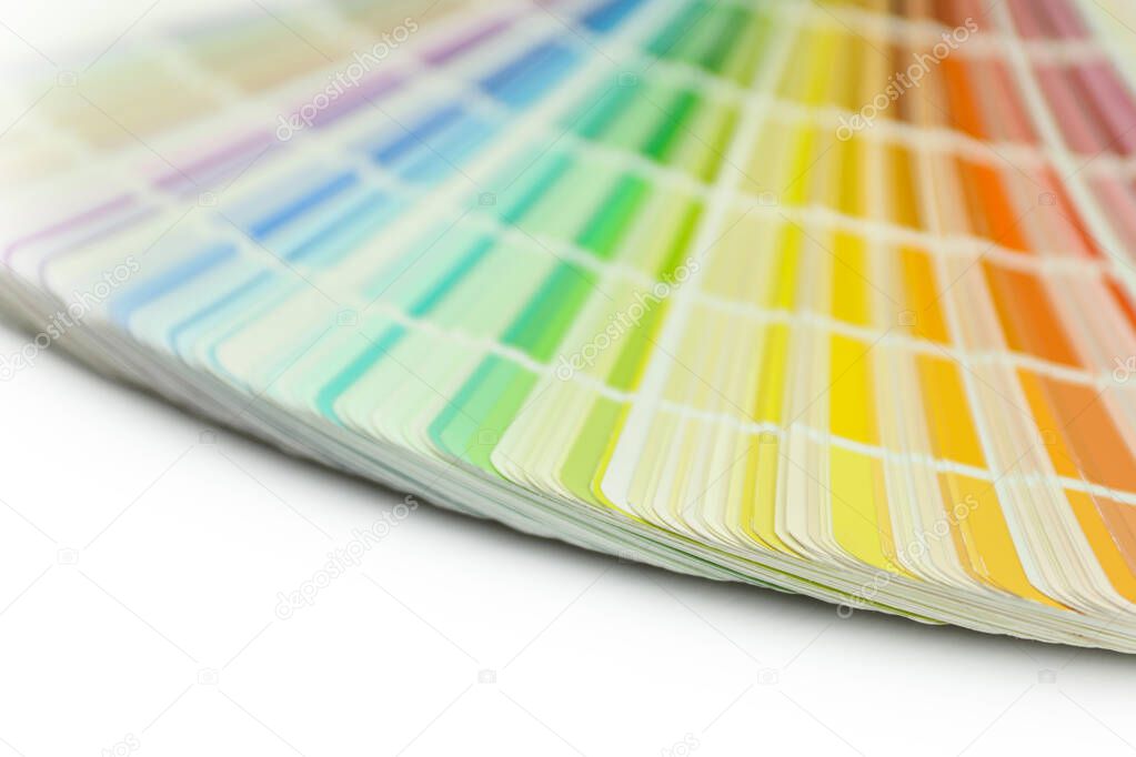 Color swatches book. Rainbow sample colors catalog. Isolated on white background. Color guide for desig