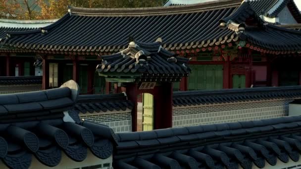 Dakpannen op dakrand van Gyeongbokgung Paleis — Stockvideo