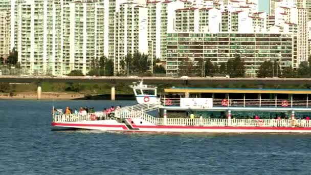 Crucero flotando en el río — Vídeo de stock