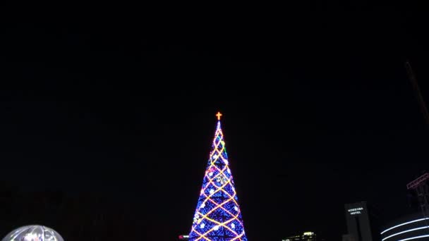 Украшенная елка на Сеульской площади — стоковое видео