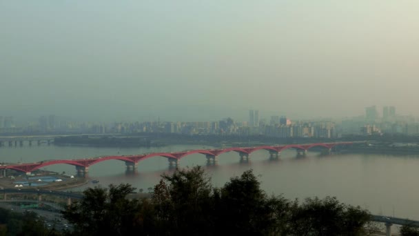 Seongsan Grand Bridge over river — Stock Video