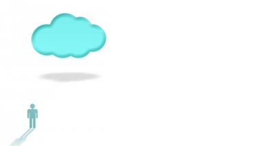 Büyük mavi bulut beyaz arka plan üzerinde izole bağlanan dizüstü bilgisayarlar grubu ile yüksek teknoloji kavramı