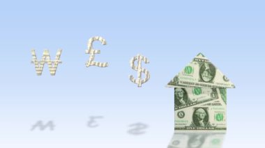 Doları banknot para birimi simgeleri, ekonomi kavramı yeme ev şeklinde 