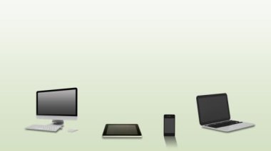 Büyük mavi bulut yeşil zemin üzerine bağlanan dizüstü bilgisayarlar ile yüksek teknoloji kavramı