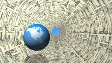 görünen ve uçan Doları tünel, küresel ekonomi kavramı küre