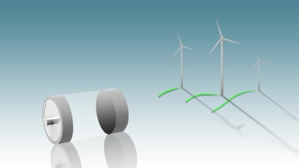 工作风车充电电池的能量概念背景 — 图库视频影像