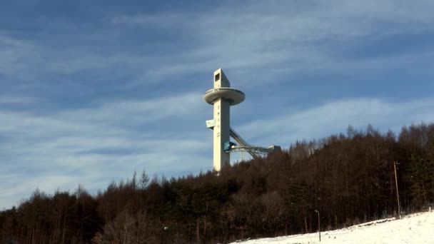 Pyeongchang Gun Kore Kayak Merkezinde Kayak Kuleye Bakış — Stok video