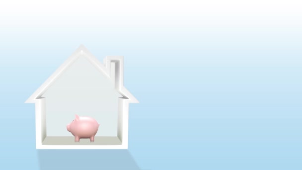 Coins Flying Chimney House Placed Piggy Bank Economy Concept — Stock Video