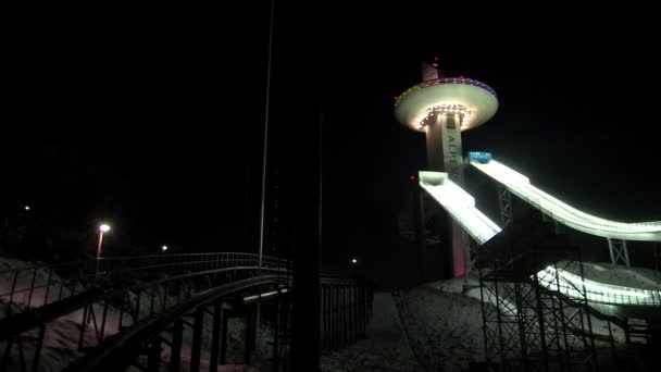 Vista Estación Esquí Pyeongchang Gun Por Noche Corea — Vídeos de Stock