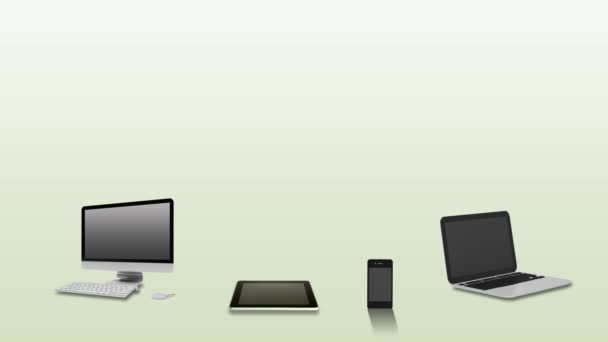 Concept de haute technologie avec des ordinateurs portables se connectant au grand nuage bleu sur fond vert 