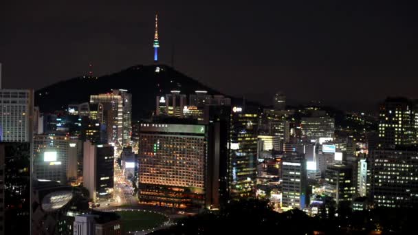 Gece cityscape Seoul, Güney Kore — Stok video