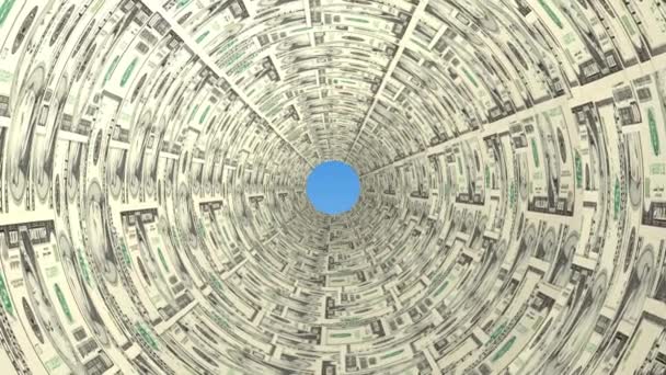 Globe Apparaissant Tournant Dans Tunnel Dollar Concept Économie Mondiale — Video