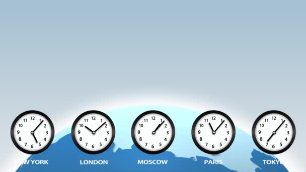梯度灰色背景下不同国家的时间概念 — 图库视频影像