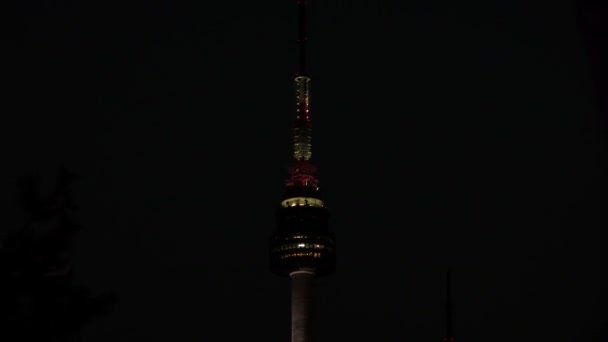 Avond Details Van Koreaanse Toren Met Zaklampen — Stockvideo