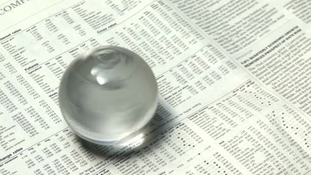Glass Ball Drawn World Map Twisting Business Newspaper Economy Business — Stock Video