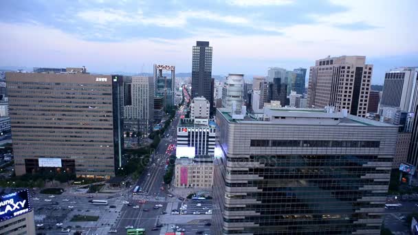 Morgon trafiken stadsbilden i Seoul — Stockvideo