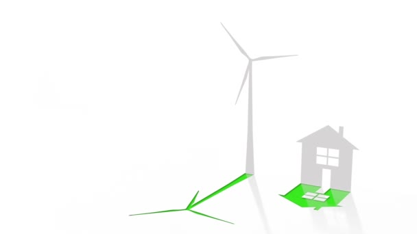 エコ風車と家 白い背景で隔離の車とエコ環境の概念 — ストック動画