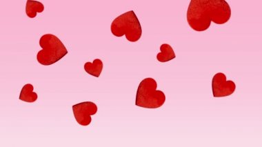 Pembe bir arka plan üzerinde kırmızı düşen yürekleri Sevgililer kavramı