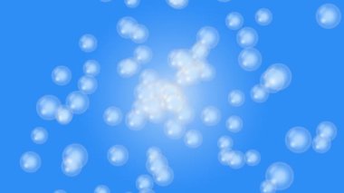 şeffaf kabarcıklar mavi arka plan üzerinde uçan 