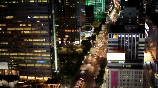 Natt trafik stadsbilden i Seoul — Stockvideo