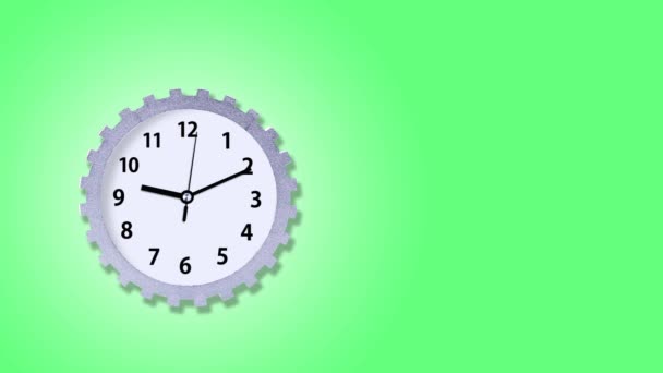 Concepto Tiempo Con Rueda Reloj Moviéndose Sobre Fondo Verde Neón — Vídeo de stock