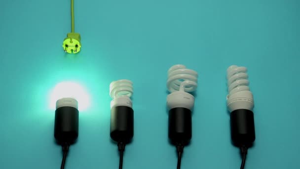 Elektrische Stekkers Verschijnen Gloeilampen Schijnt Energieconcept — Stockvideo