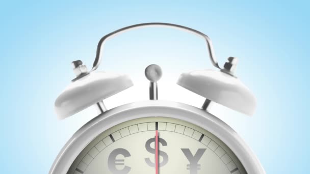 réveil avec des flèches tournant sur les symboles de devise sur le visage de l'horloge, le temps est concept d'argent  