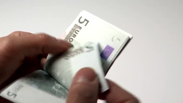 Мужчины Руки Подсчет Валюты Евро Светлом Фоне — стоковое видео