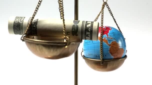 Scales Dollar Banknote Globe Economy Concept — Stock Video