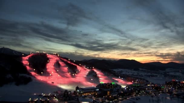 Vista Del Complejo Estaciones Esquí Atardecer Pyeongchang Gun Corea — Vídeos de Stock