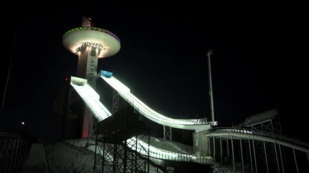 Vista Estación Esquí Pyeongchang Gun Por Noche Corea — Vídeos de Stock