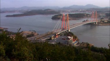 Gün batımında, Jindo-gun,: Jeollanam-do, Kore Jindo Grad köprü görünümü