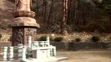 Budist taş anıt orman ile görünümünü arka plan üzerinde