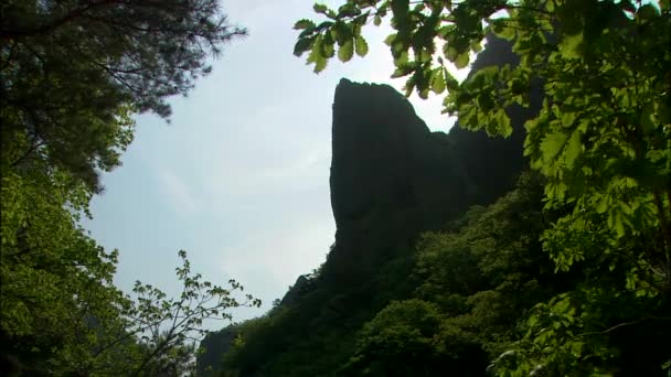 Montanha através de folhas em Cheongsong arma — Vídeo de Stock