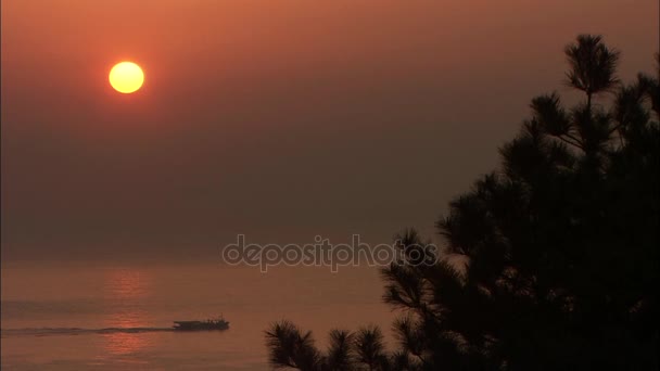 Oranye matahari terbenam mencerminkan pada permukaan laut — Stok Video