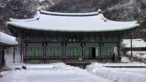 Temple Coréen Couvert Neige Jangseong Gun Jeollanam Corée — Video