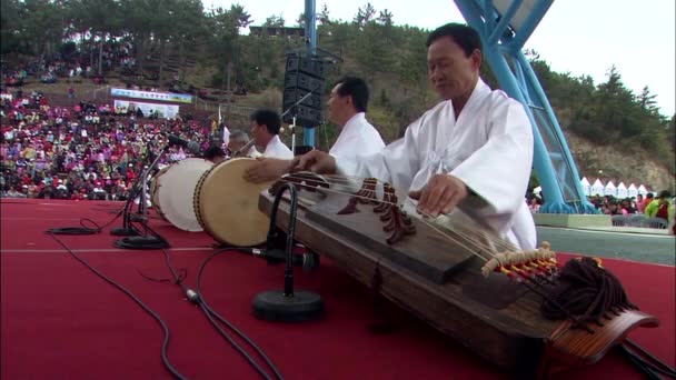 伝統的な楽器 珍島郡 全羅南道は韓国で遊ぶ男性 — ストック動画