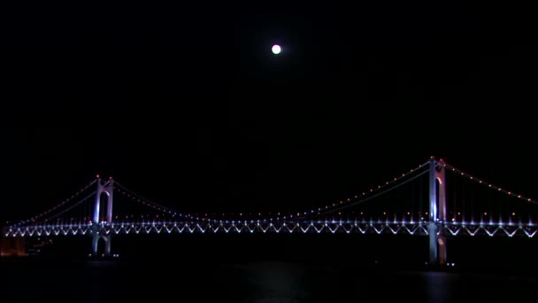 Puente Sobre Río Corea Del Sur Con Luna Llena Cielo — Vídeo de stock