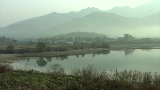 Schilderachtige Reflectie Meer Bergen Gongju Chungcheongnam Korea — Stockvideo