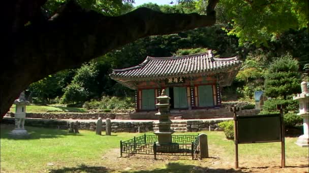 Stone pagoda opposite Temple — Stock Video