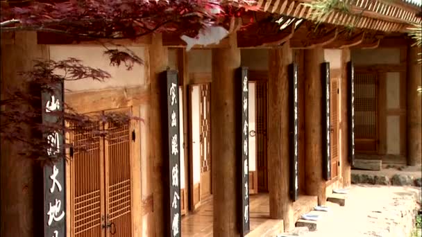 Closeup View Korean Traditional Temple Building Patio — Stock Video