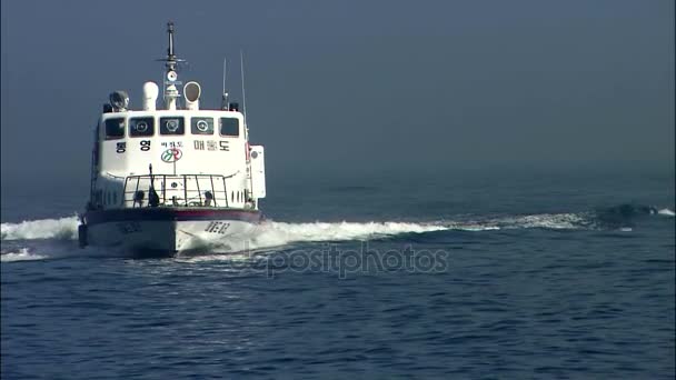 Ship moving through oceans waves — Stock Video