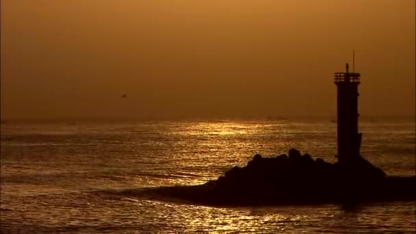 Mare con faro sulla spiaggia di Jumunjin — Video Stock