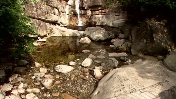 春季大瀑布落在湖的景观 — 图库视频影像
